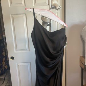 Black satin one shoulder dress